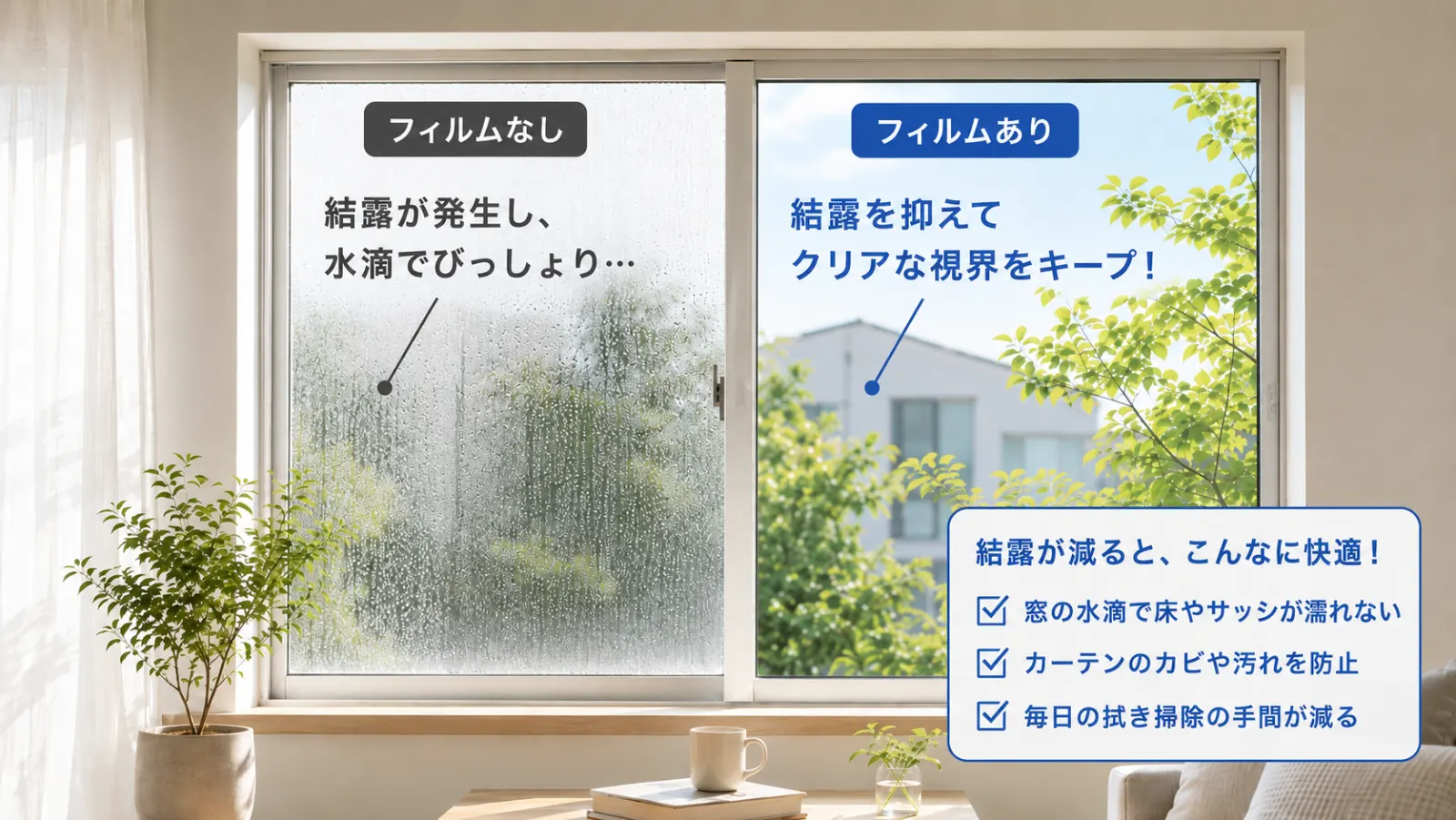 結露対策フィルムの効果イメージ